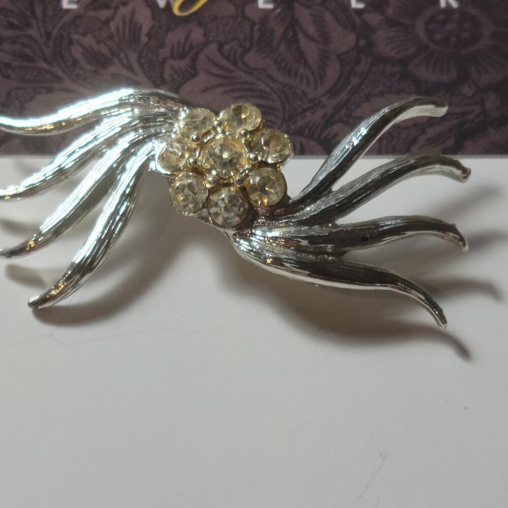 Antique Rhodium Brooch Pin with crystals
